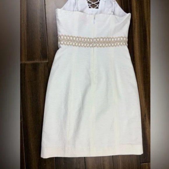 Lilly Pulitzer size 00 Lace Trista Dress White and Gold Knee Mini Length shift - Picture 8 of 9